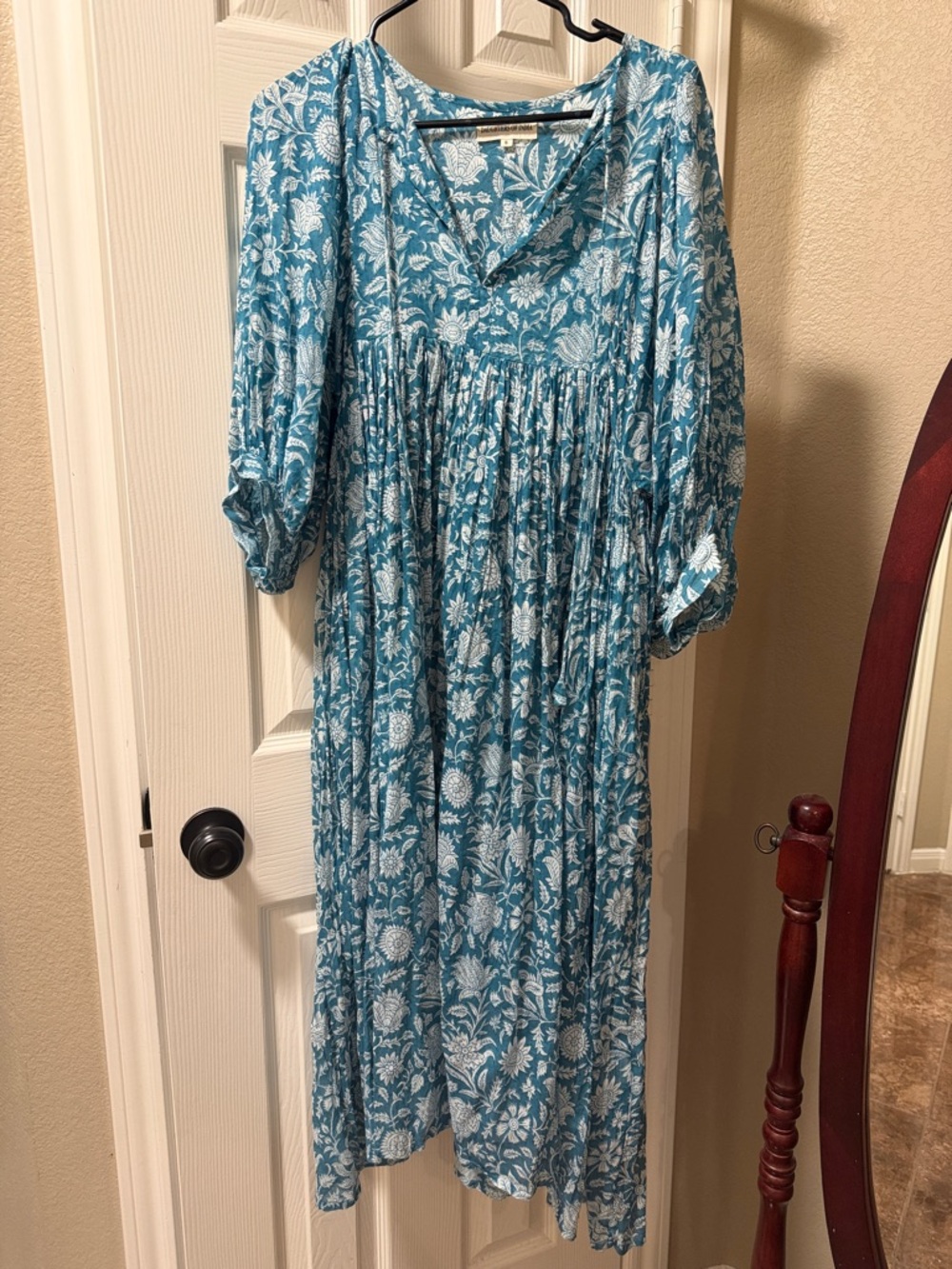 Daughters of India Teal Floral Boho Maxi Dress